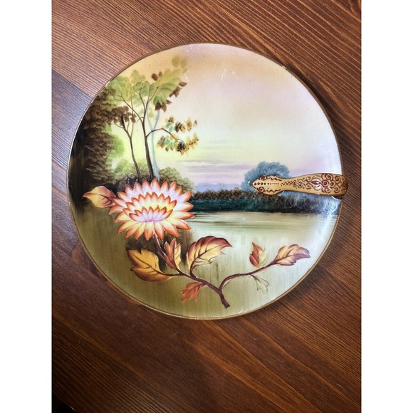 Antique Nippon Morimura Hand-painted Dish with Moriage Finger Handle - Landscape - Picture 6 of 11